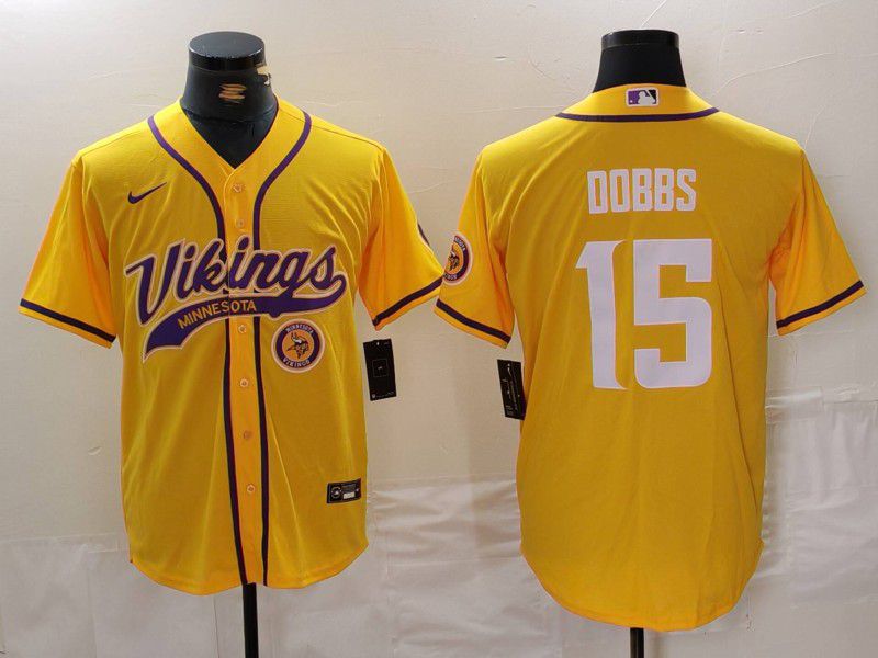 Men Minnesota Vikings #15 Dobbs Yellow Joint Name 2024 Nike Limited NFL Jersey style 3